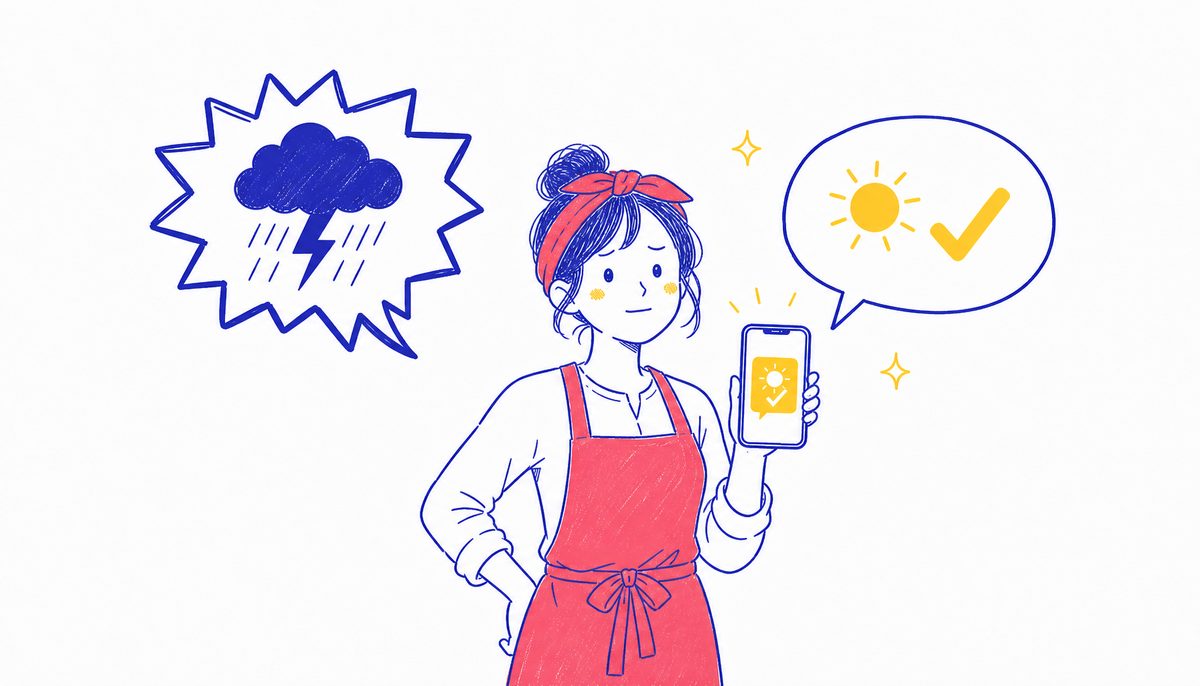 厳しい口コミにも冷静に誠実な返信で対応する店舗オーナーのイラスト